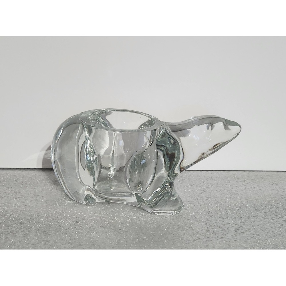 Vintage 1970's Indiana Clear Glass Polar Bear Votive Candle Holder 5" Long